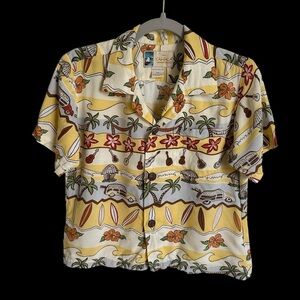 Vintage Boys XS Kahala Hawaii Yellow Button Up Shirt Hawaiian Tropical Vacation